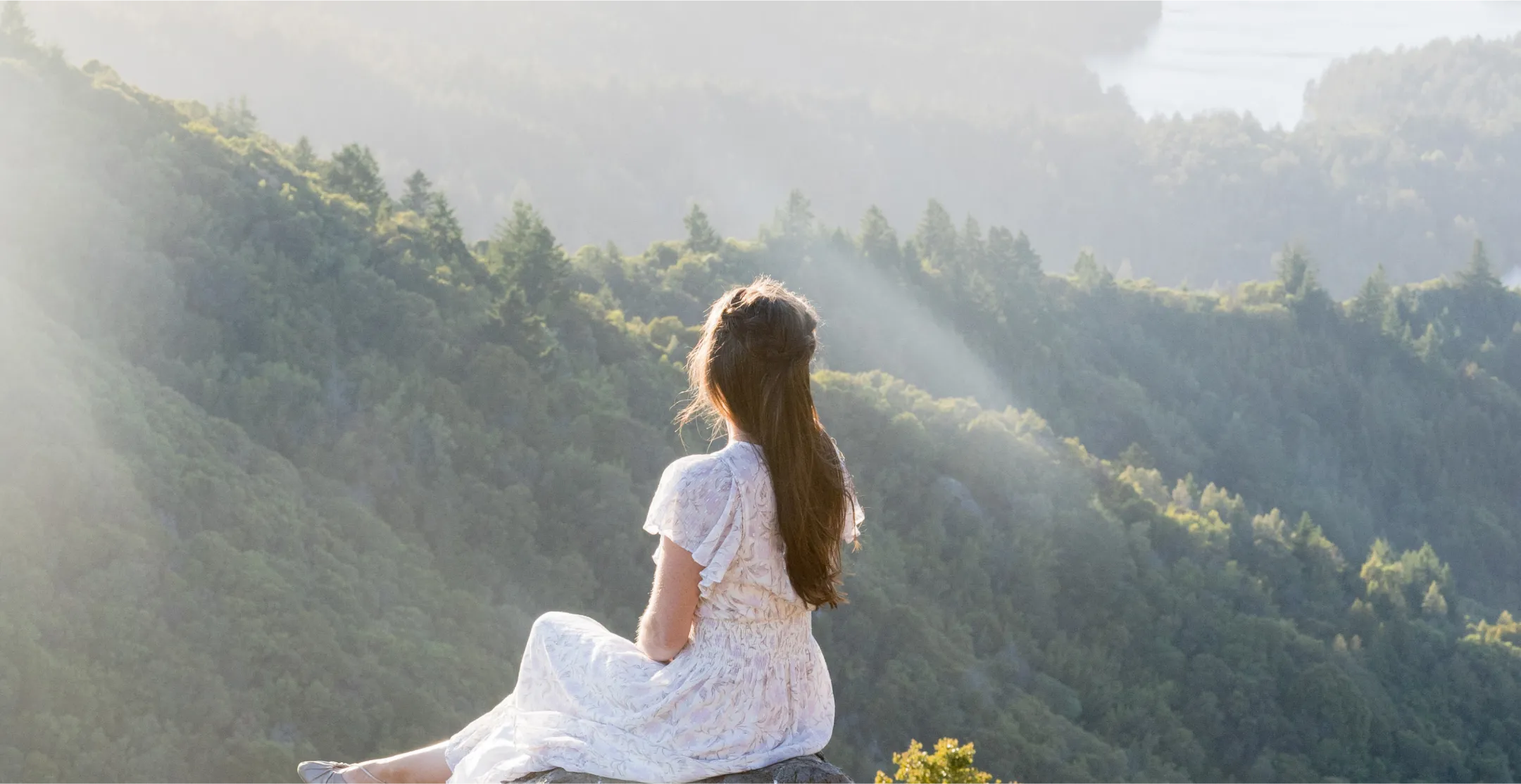 Marla Leigh Caplan, Marin County psychotherapist offering mindful somatic therapy, in a contemplative moment on Mt. Tamalpais.