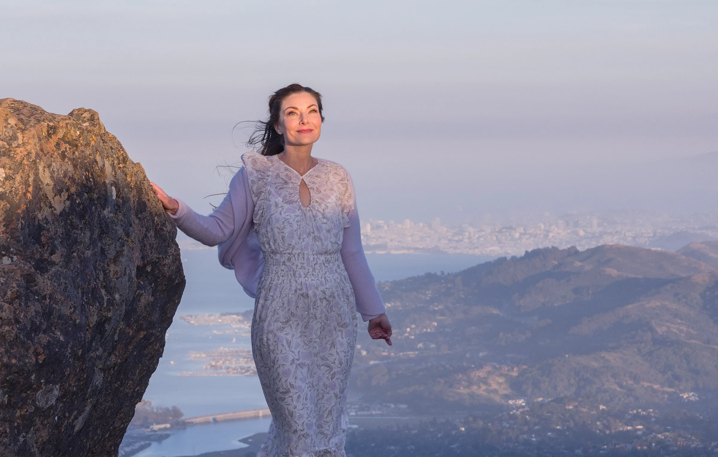 Marla Leigh Caplan, depth oriented psychotherapist, on Mt. Tamalpais overlooking Marin County and the San Francisco Bay Area