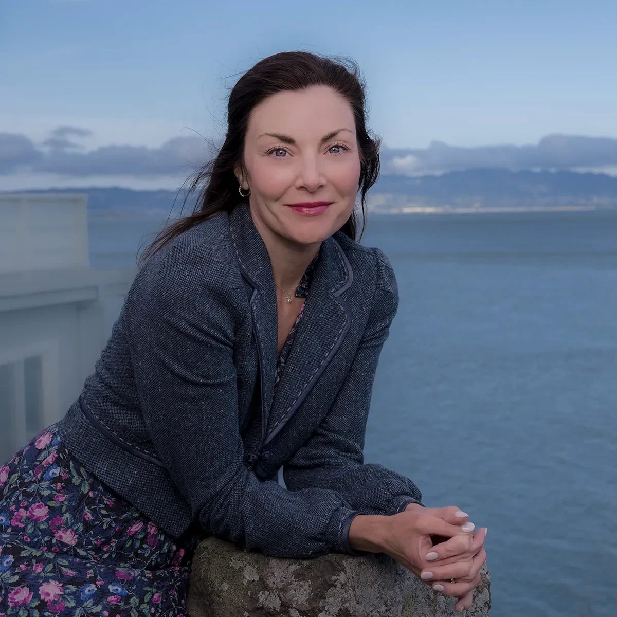 Marla Leigh Caplan, depth-oriented psychotherapist in Marin County, with Angel Island and San Francisco Bay in the background